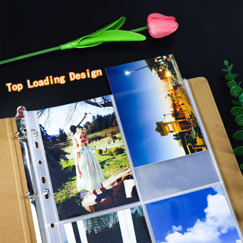 XiowDow 20 Sheets A4 Binder Sleeves Plastic PP Photocard Sleeves 11 Holes 4 Pockets Card Holder Clear Top Loading Page Protectors for 3 Rings Binder Trading Baseball Cards (4 Pockets) - Image 4
